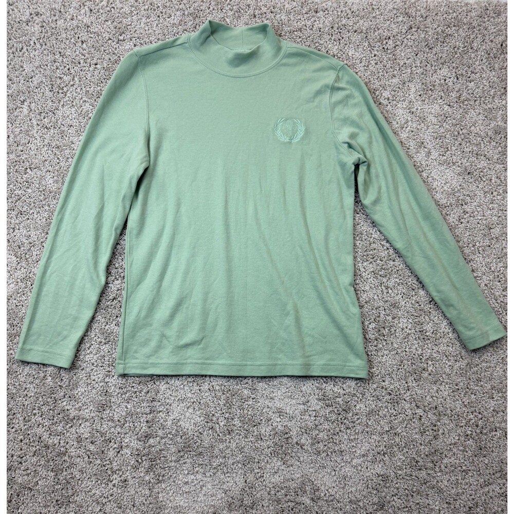 Blair Men's Small Sage Green Mock Neck Long Sleeve Embroidered Logo Shirt